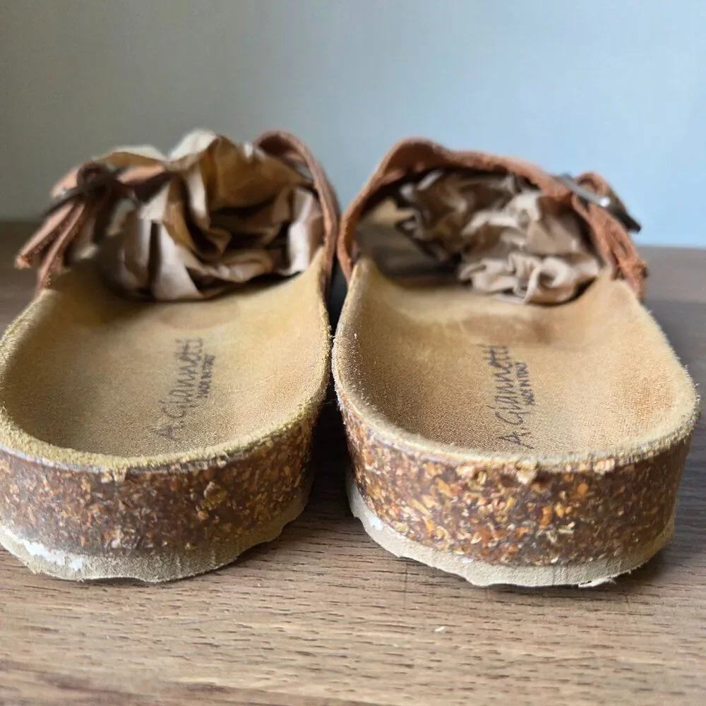 EUC A. GIANNETTI TAN GENUINE LEATHER SANDALS SLIPPERS MADE IN ITALY SIZE 8